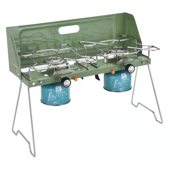 Estufa de Gas de doble quemador, quemador de Camping con brazos plegables, parabrisas para cocina al aire libre, Camping, Picnic, barbacoa Ci23302