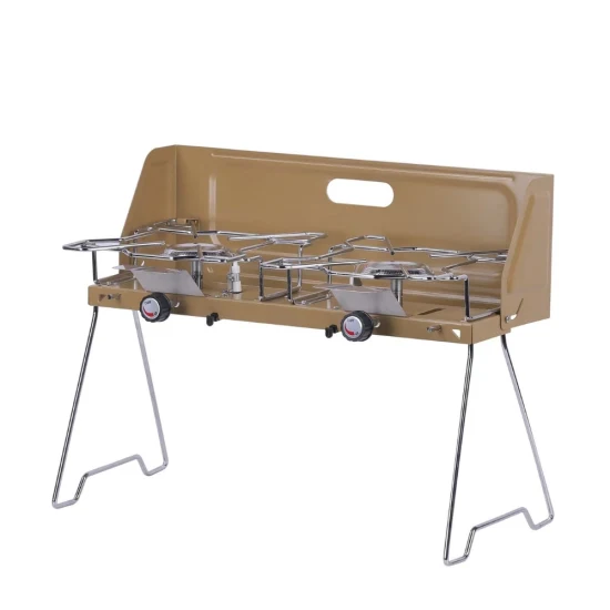 Estufa de Gas de doble quemador para exteriores, quemador de Camping con brazos plegables, parabrisas para cocina al aire libre, Camping, Picnic, barbacoa Bl23302